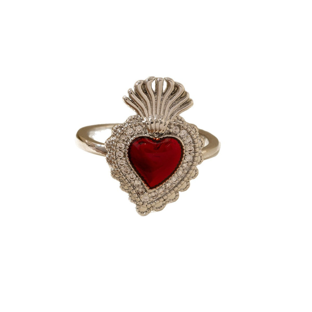Red Heart-Shaped Oil-Drip Wing Ring
