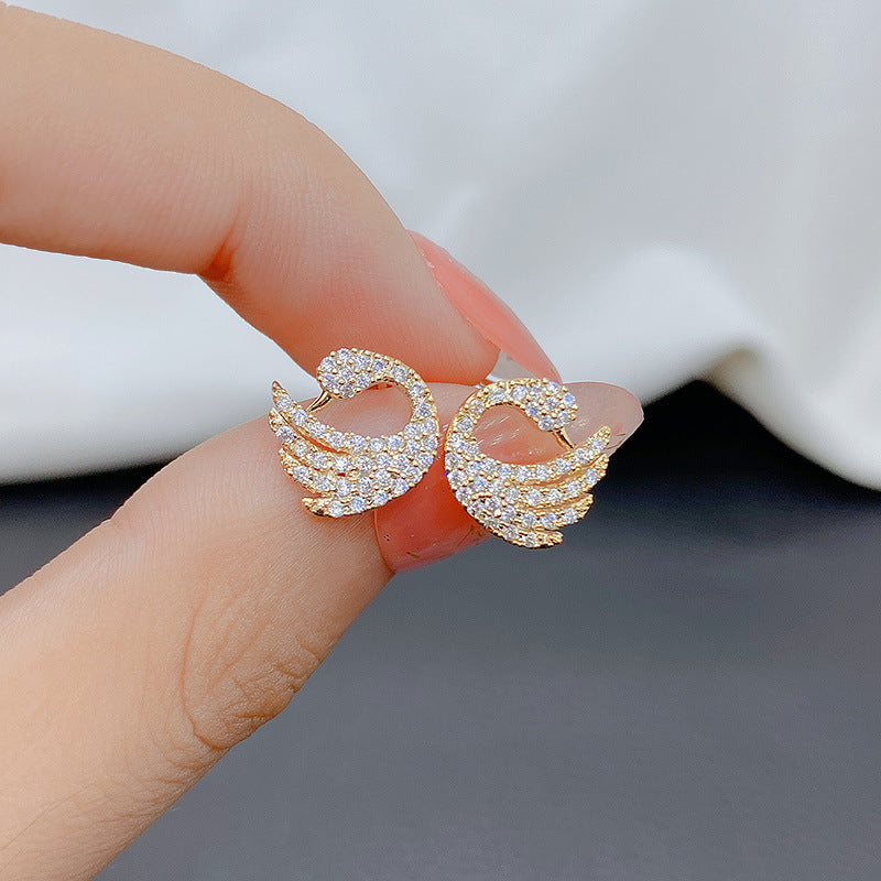 Warm Cat Eye Stone Swan Elegant Super Fairy Earrings