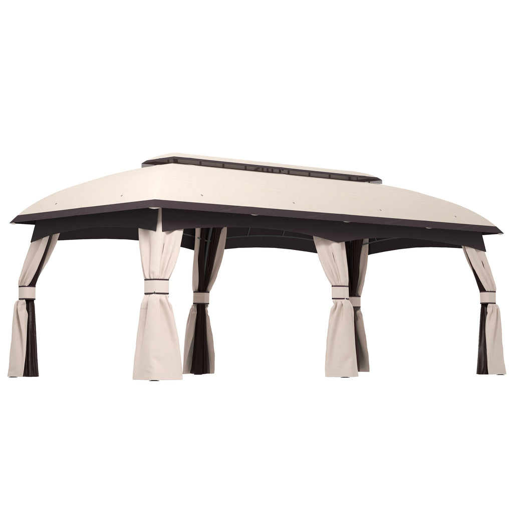 10’ x 20’ Patio Gazebo, Outdoor Gazebo Canopy Shelter with Netting, Vented Roof for Garden, Beige