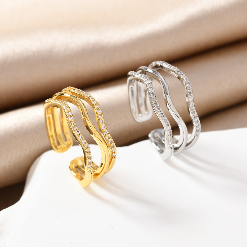 Minimally Designed Zircon Wave Line Versatile Open Ring