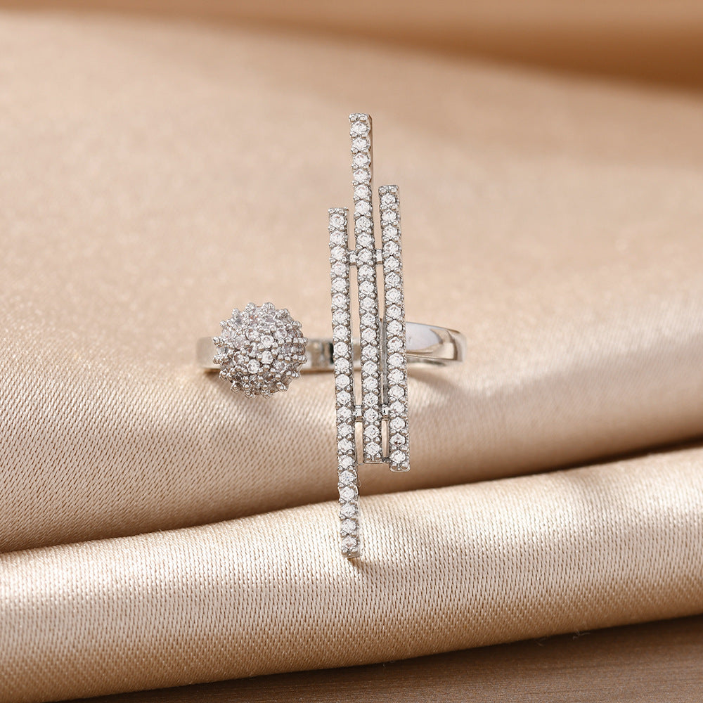 Minimally Designed Zircon Wave Line Versatile Open Ring