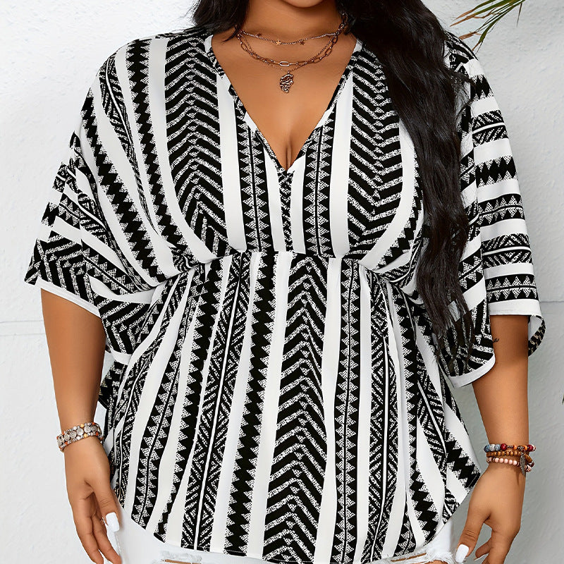 Deep V-neck Short Sleeve Pullover Women