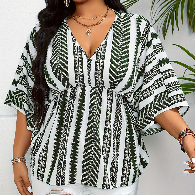 Deep V-neck Short Sleeve Pullover Women