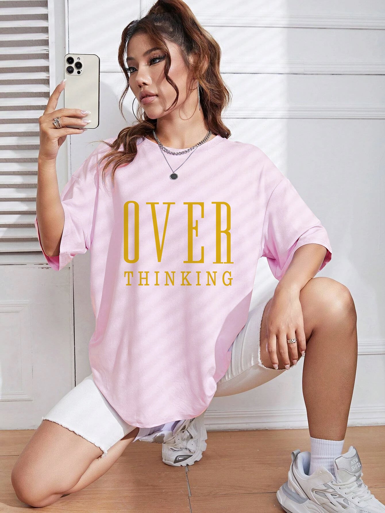 Over Thinking Letter Print Women Cotton Short Sleeve Breatha