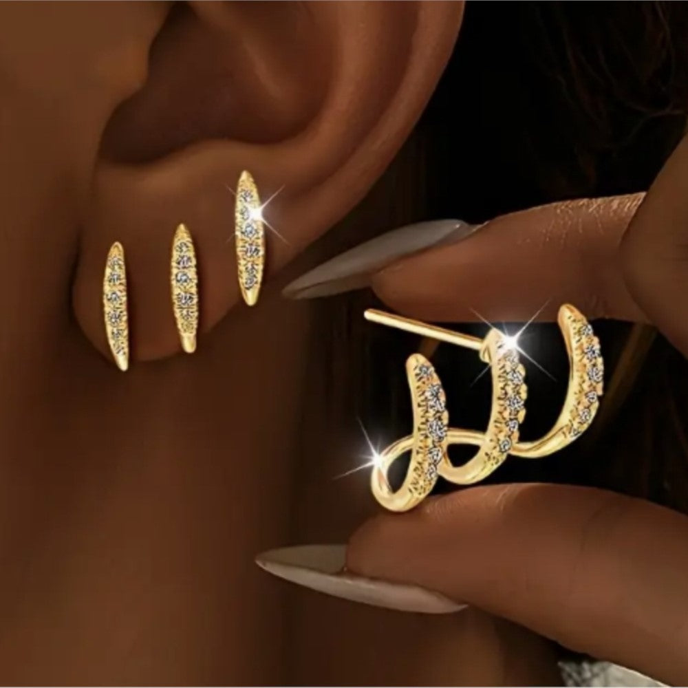 Fashionable Geometric Earrings With Three-Prong Zircon Studs For Women