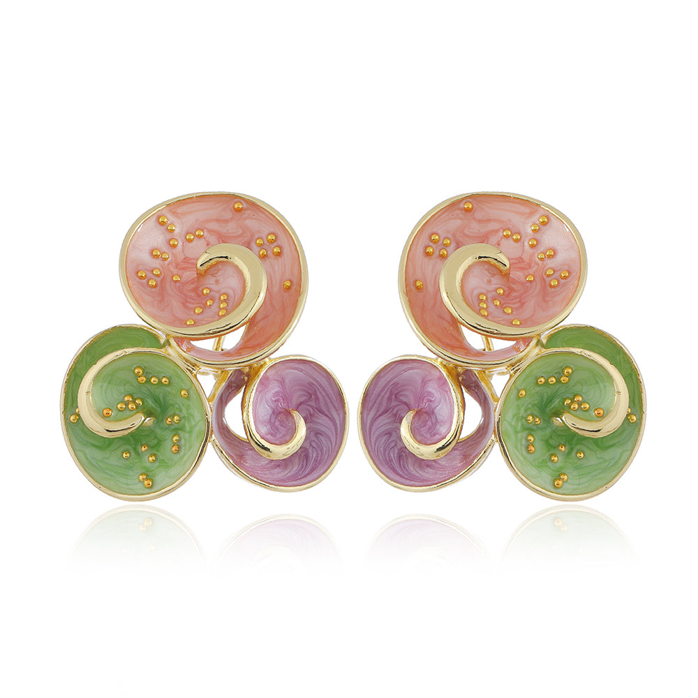 1 Pair Alloy Enamel Cluster Flower Earrings, Colorful Floral Statement Studs For Women, Trendy Party & Daily Jewelry