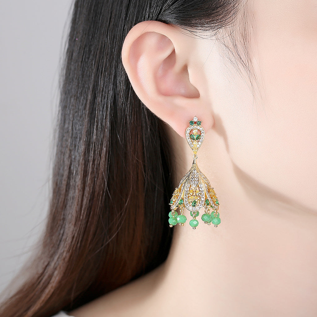 Green Wind Chime Tassel Earrings