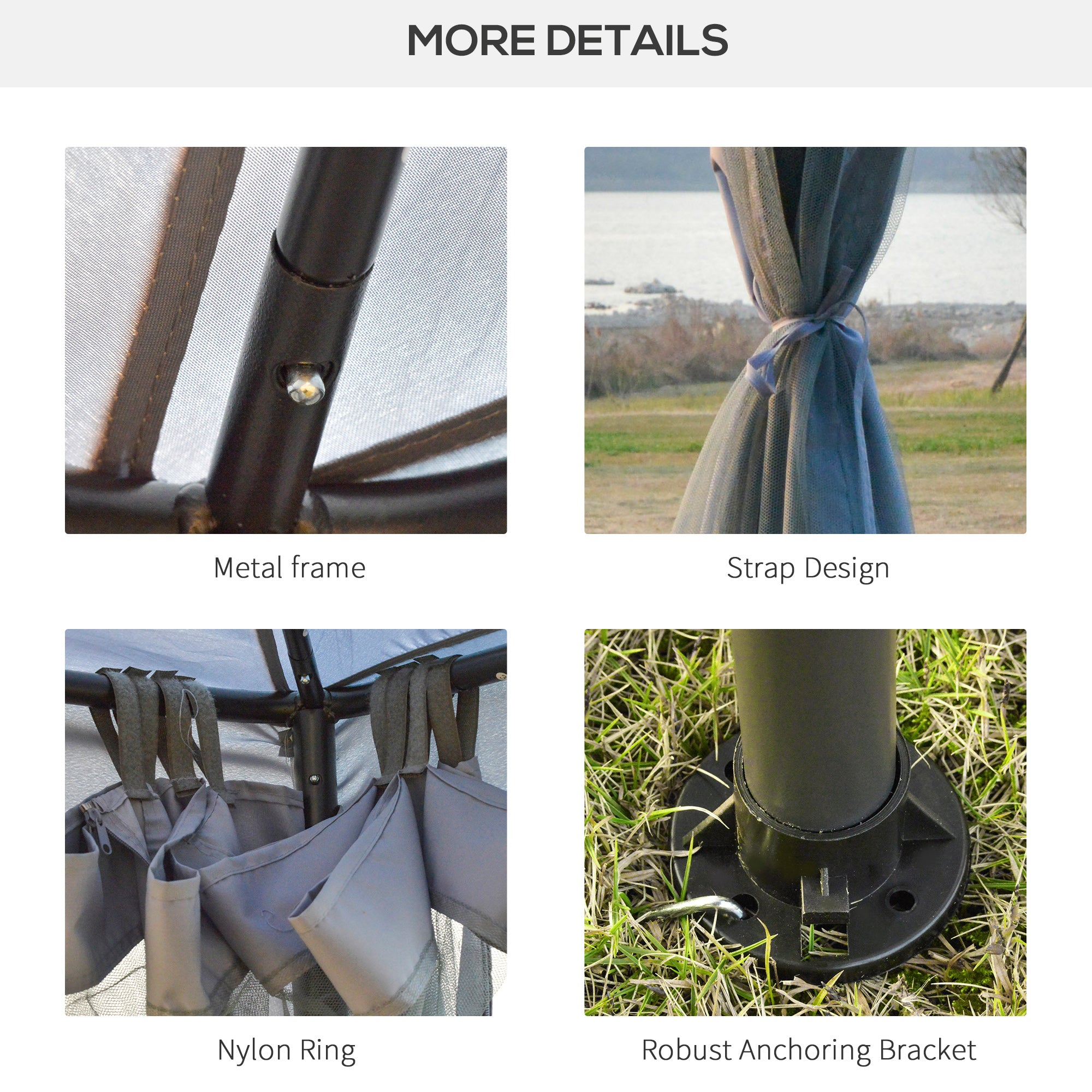 9.6' X 9.6' Patio Gazebo, Outdoor Canopy Shelter With 2-Tier Roof And Netting, Steel Frame For Garden, Lawn, Backyard, And Deck, Gray