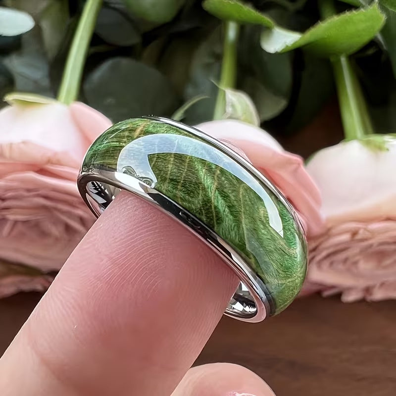 Stylish And Minimalist Green Wood-grain Ring