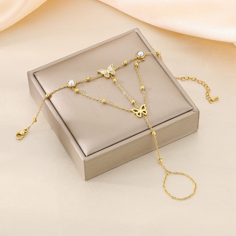 Stainless Steel Connecting Finger Love One-piece Open Ring Bracelet Summer