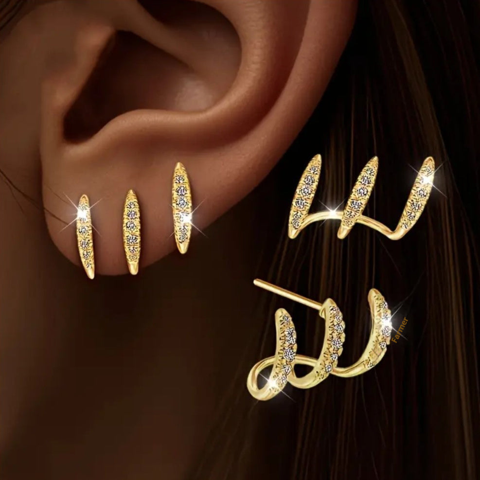 Fashionable Geometric Earrings With Three-Prong Zircon Studs For Women