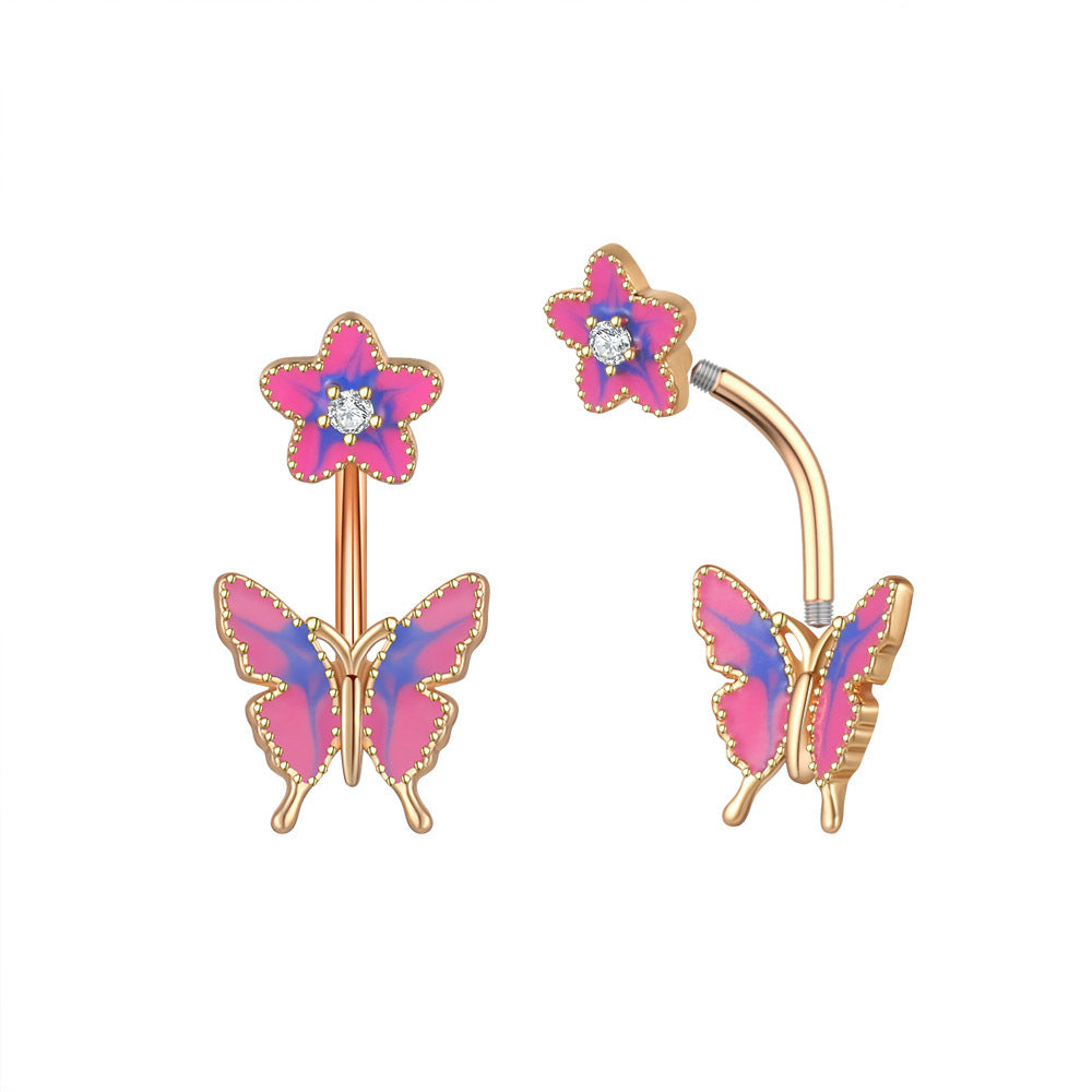 Dripping Butterfly Belly Ring Navel Stud Piercing Jewelry