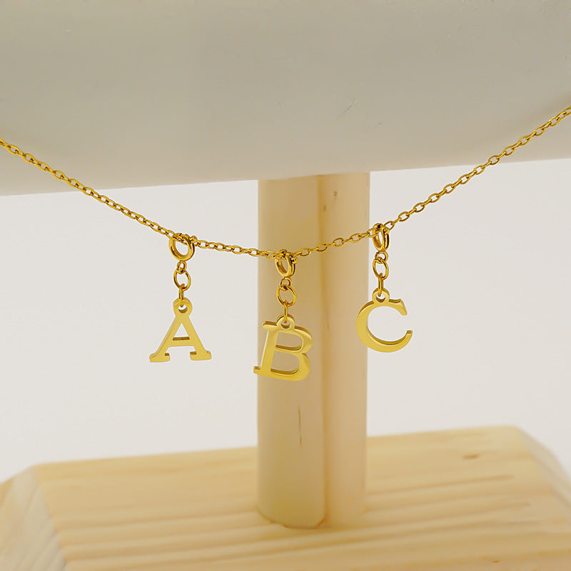 European And American Titanium Steel Bracelet And Necklace Accessories 26-letter Charm Pendants