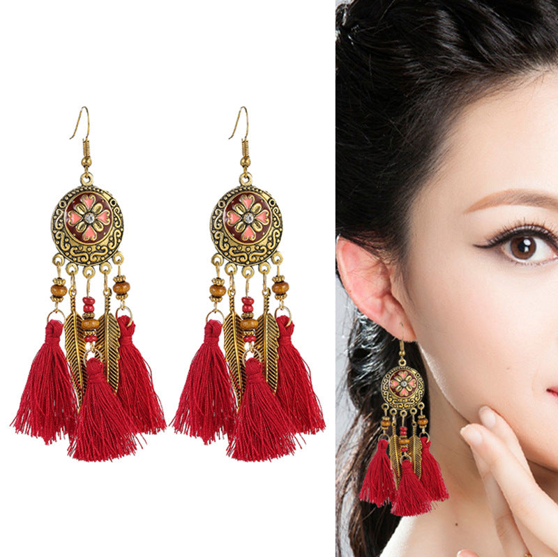 Tassel Round Drip Oil Vintage Earrings