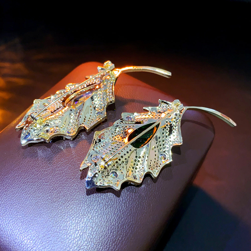 Copper Zircon Luxurious Leaf Brooch