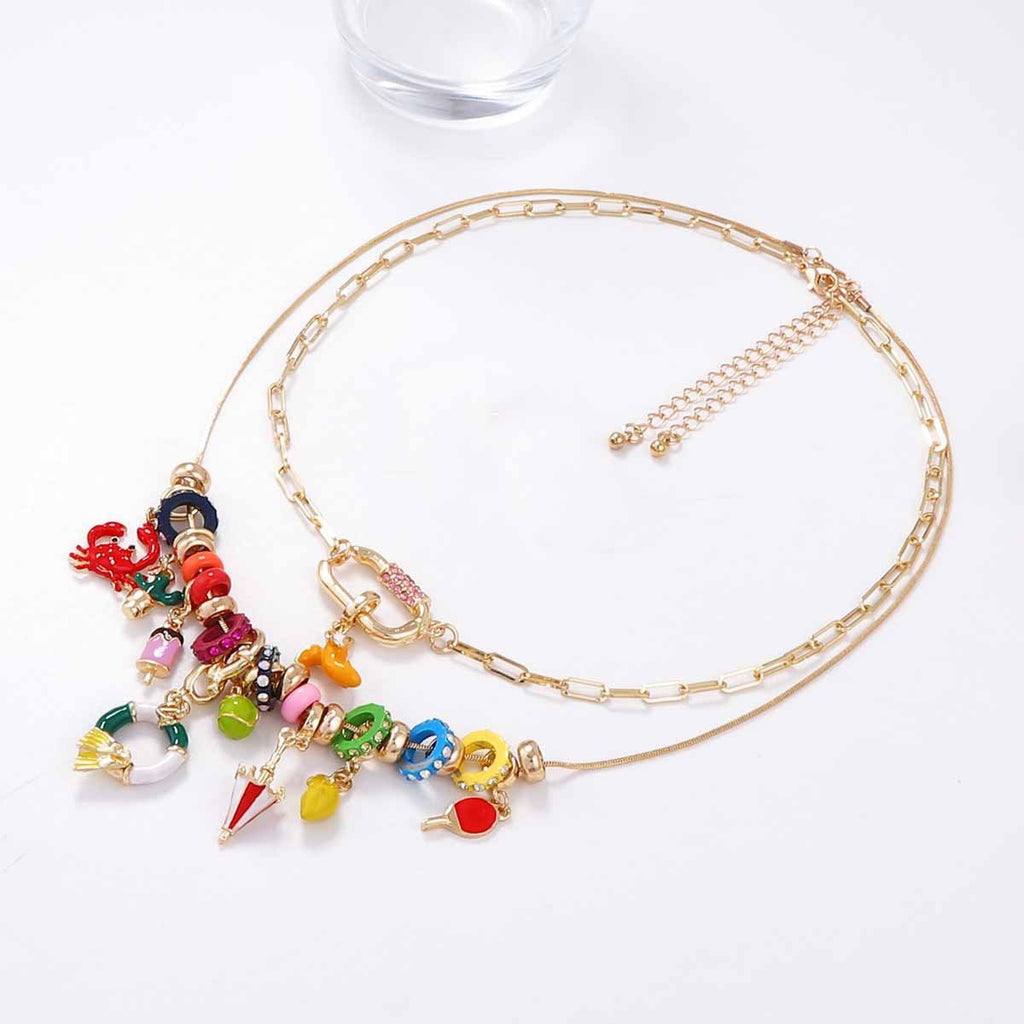 Fresh And Sweet Alloy Multi Element Pendant Double Layer Layered Necklace For Women