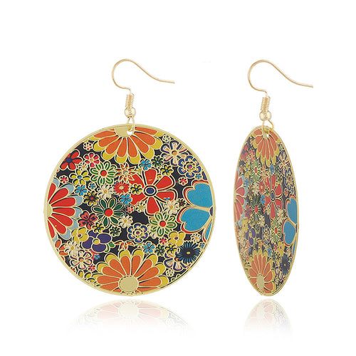 1 Pair Of European And American Style Drop Earrings, New Fashion Exaggerated Floral Design, Trendy Oversized Computer Chip Enamel Flower Earrings