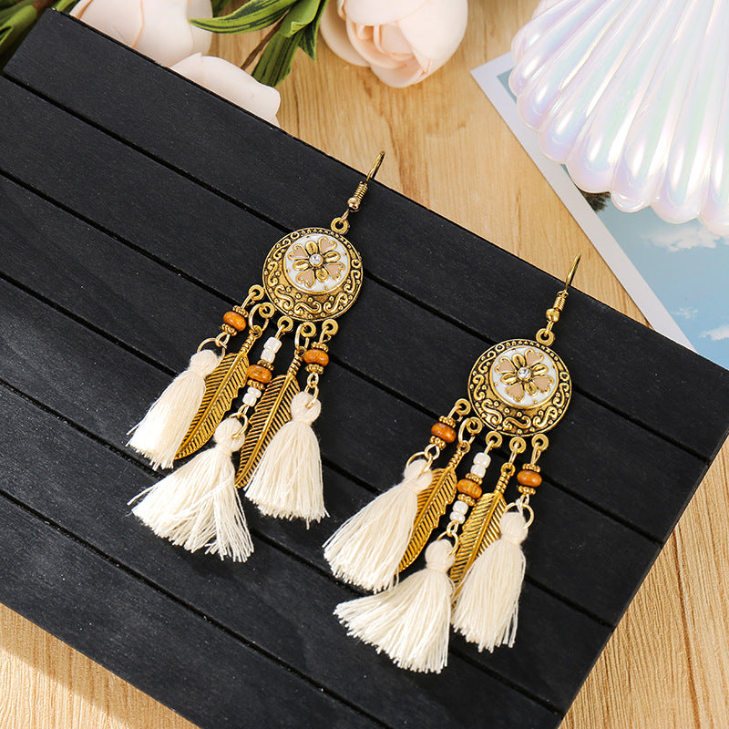Tassel Round Drip Oil Vintage Earrings