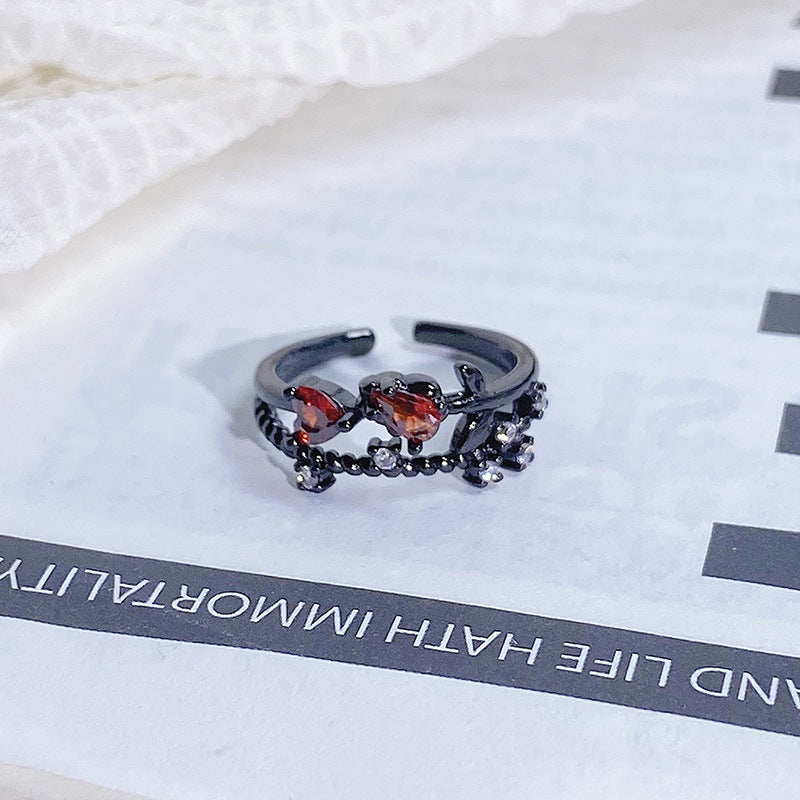 Dark-themed Heart-shaped Adjustable Ring
