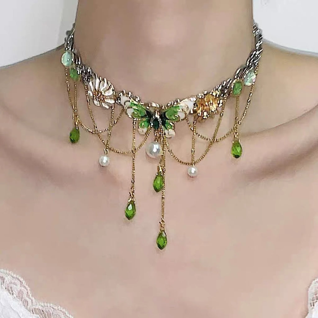 Multi-layer Tassel Intricately Crafted Niche Butterfly Titanium Steel Necklace