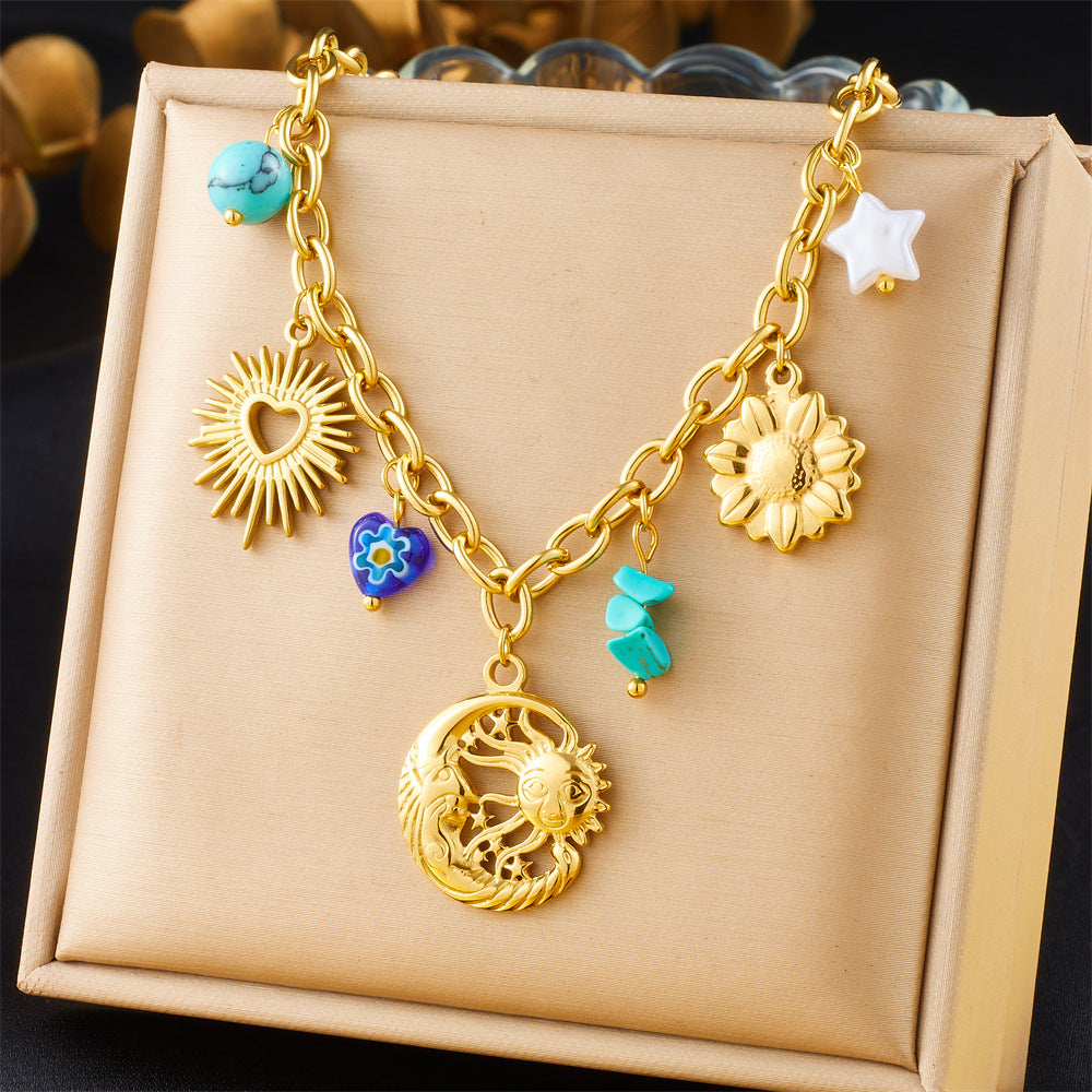 European And American-style Vintage Stainless Steel Multi-element Necklace