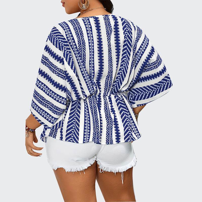 Deep V-neck Short Sleeve Pullover Women