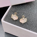 Warm Cat Eye Stone Swan Elegant Super Fairy Earrings