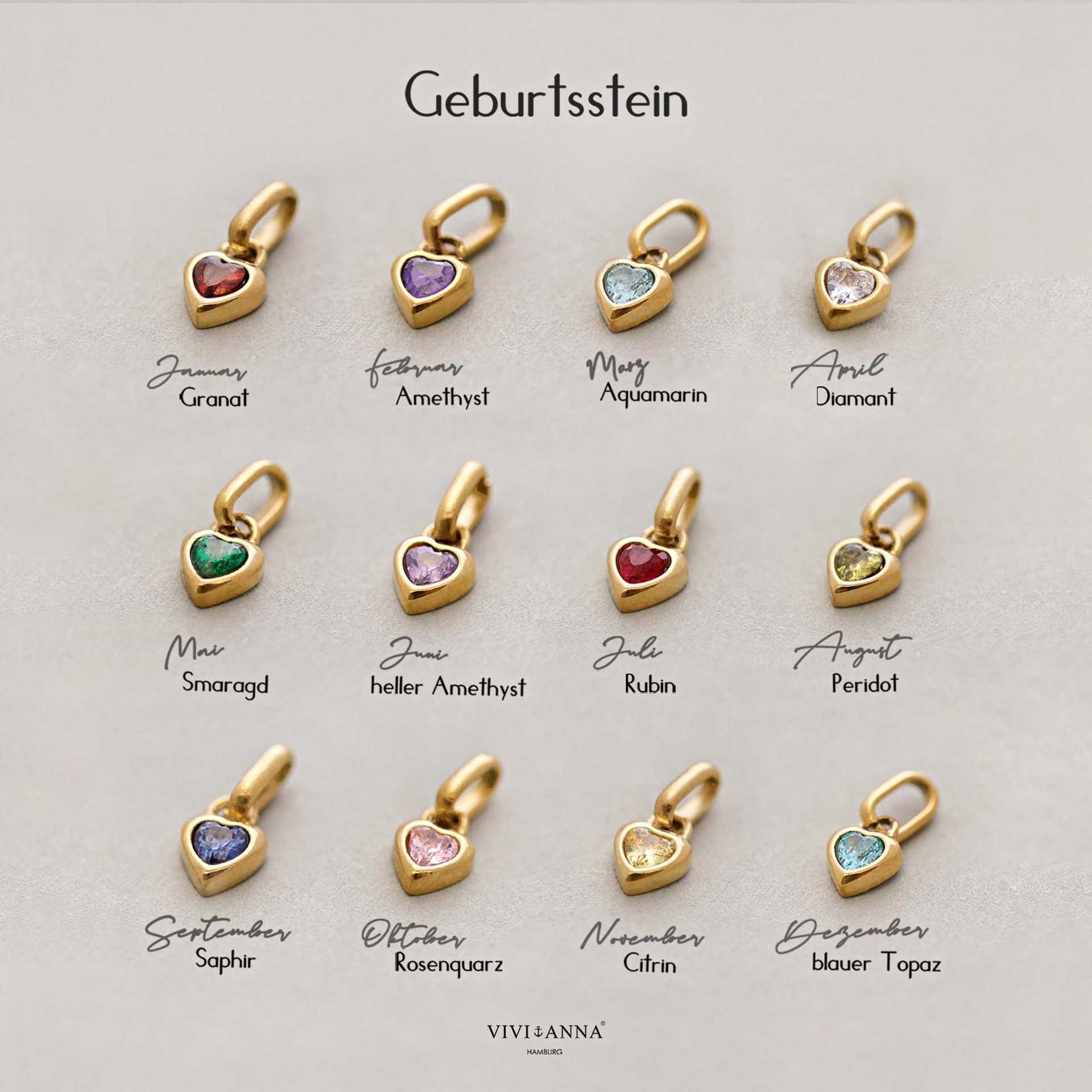 Titanium Steel Heart-shaped DIY Pendant With 12 Zodiac Birthstones