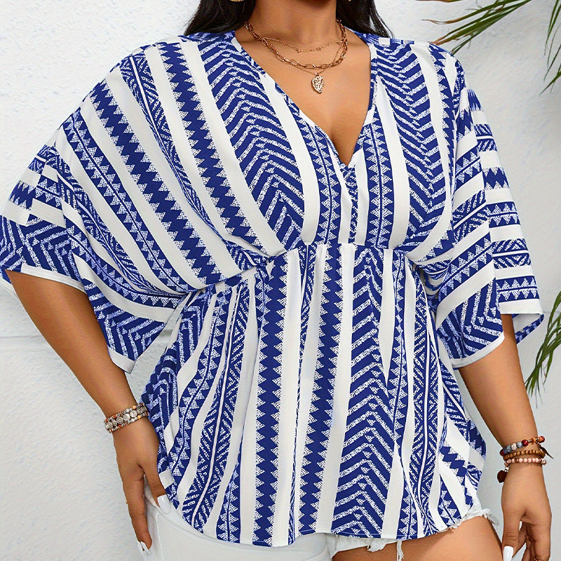 Deep V-neck Short Sleeve Pullover Women