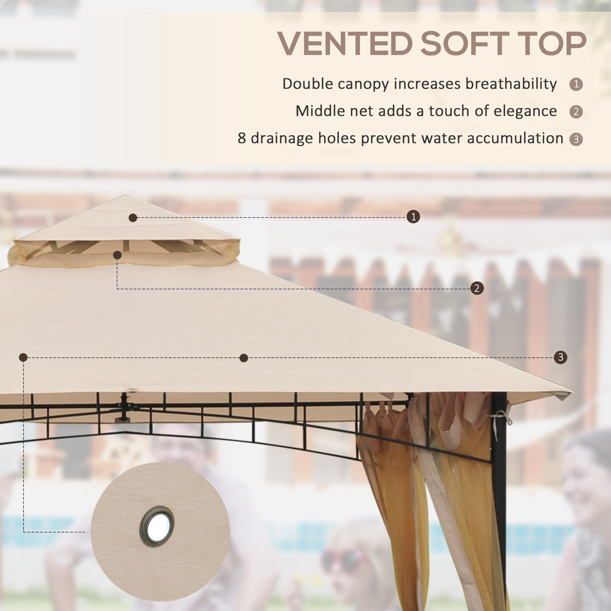 10' x 10' Outdoor Patio Gazebo Patio Canopy Tent with Mesh Sidewalls, 2-Tier Canopy for Backyard, Beige