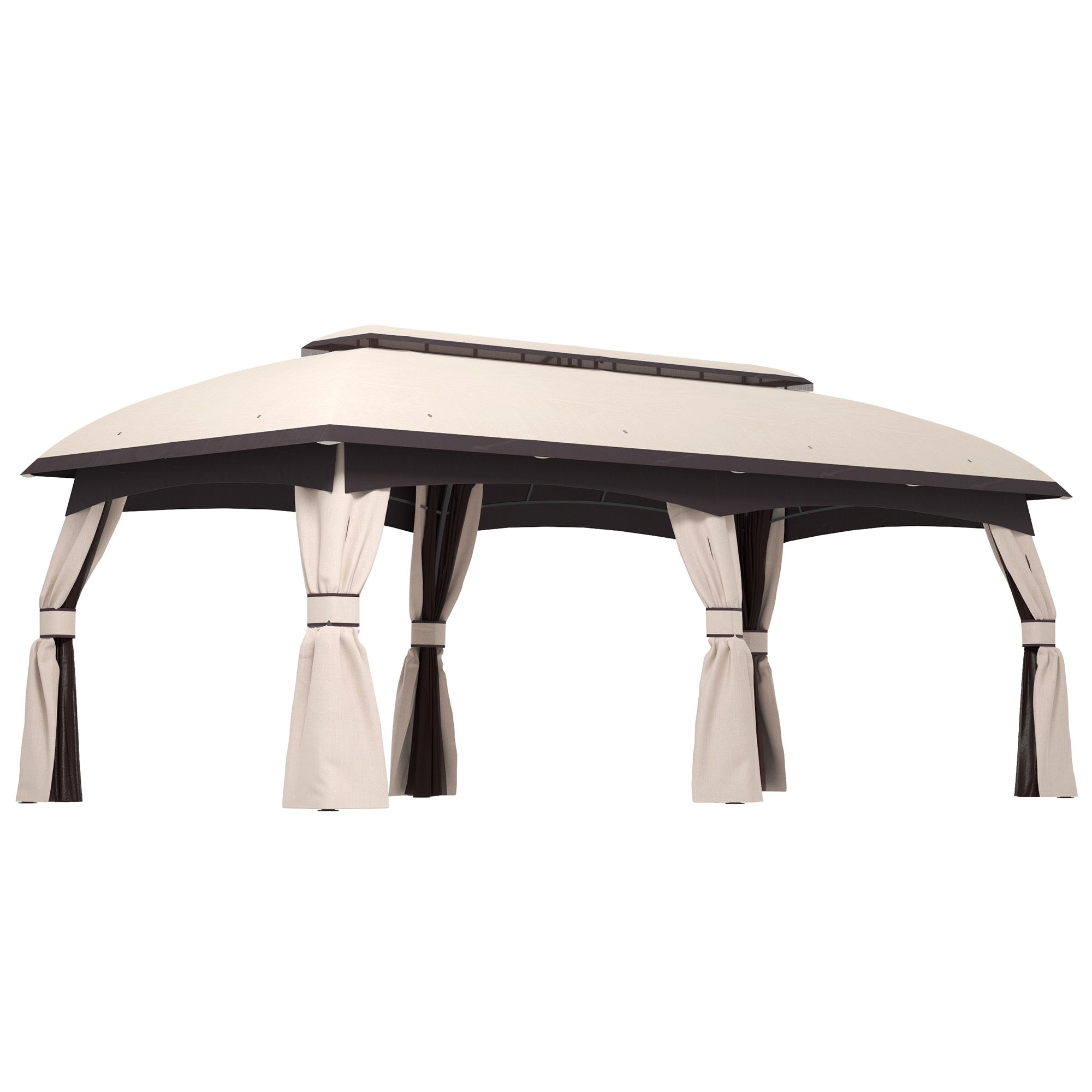 10 X 20 Patio Gazebo, Outdoor Gazebo Canopy Shelter With Netting, Vented Roof For Garden, Beige