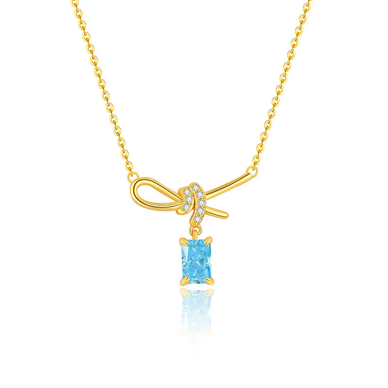 Womens Ice Flower Cube Sugar Bow Necklace