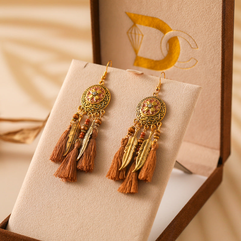 Tassel Round Drip Oil Vintage Earrings