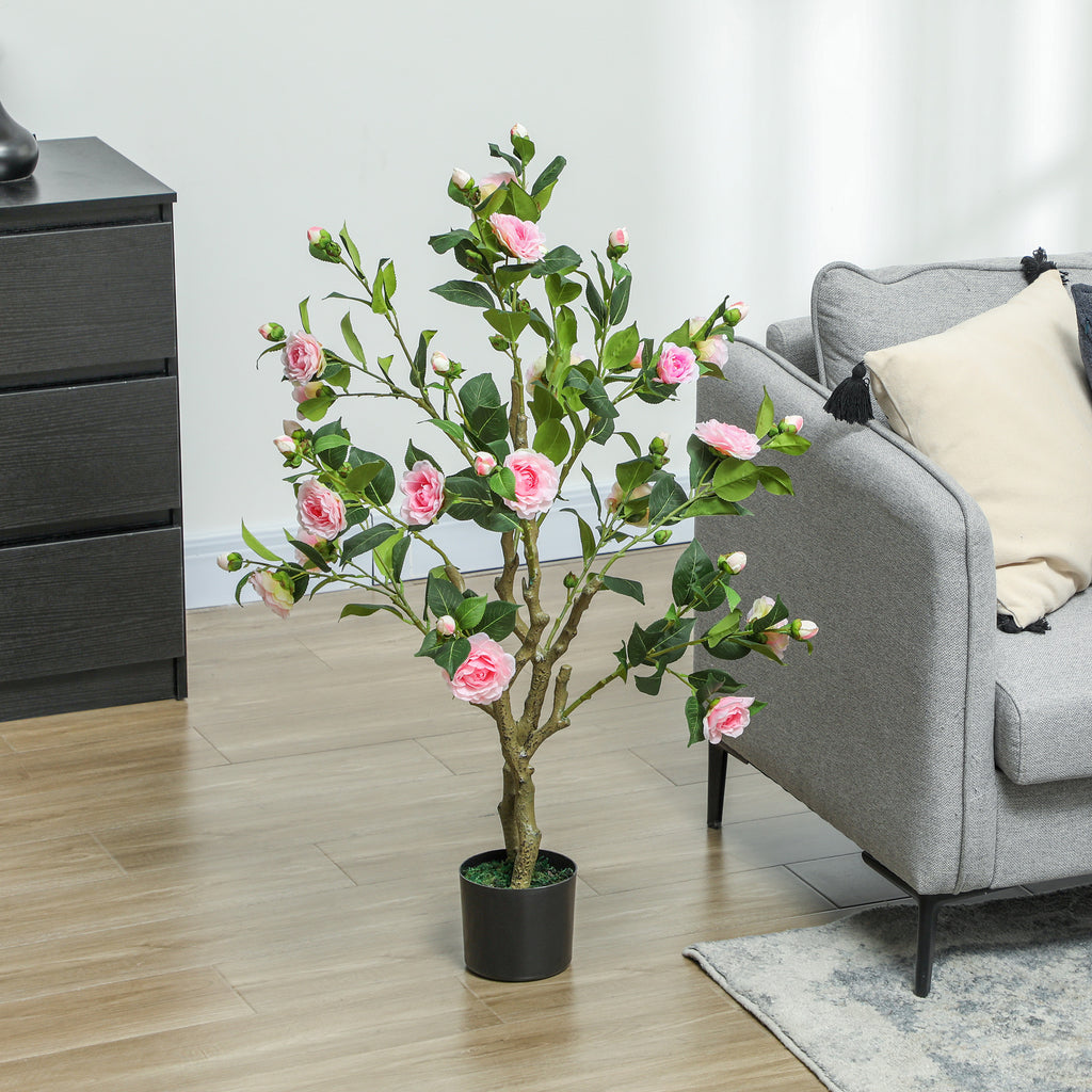 Set of 2 Decorative Artificial Plants, Camellia Flowers in Pots, Fakes Plant for Home Indoor Decor, 39 inch, Pink