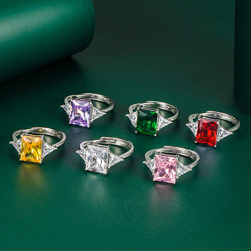 New Geometric Triangle Open-End Jewelry Square Diamond Ring For Women