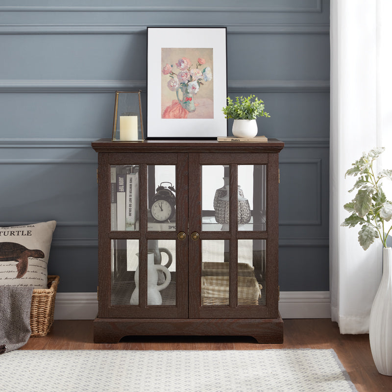LED Curio Display Cabinet,Antique Display Cabinet With Adjustable Shelves,Retro Design Quality Showcase With Lattice Doors Elegant Bookcase And Storage Cabinet For Home Decor And Organization CHE