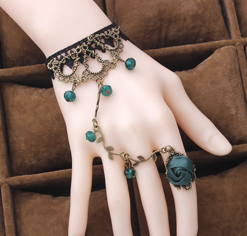 Vintage Flower Vine Ling Crystal Lolita Temperament Lace Bracelet With Ring