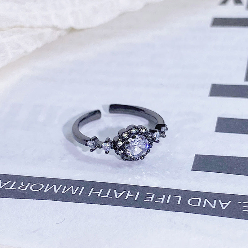 Dark-themed Heart-shaped Adjustable Ring