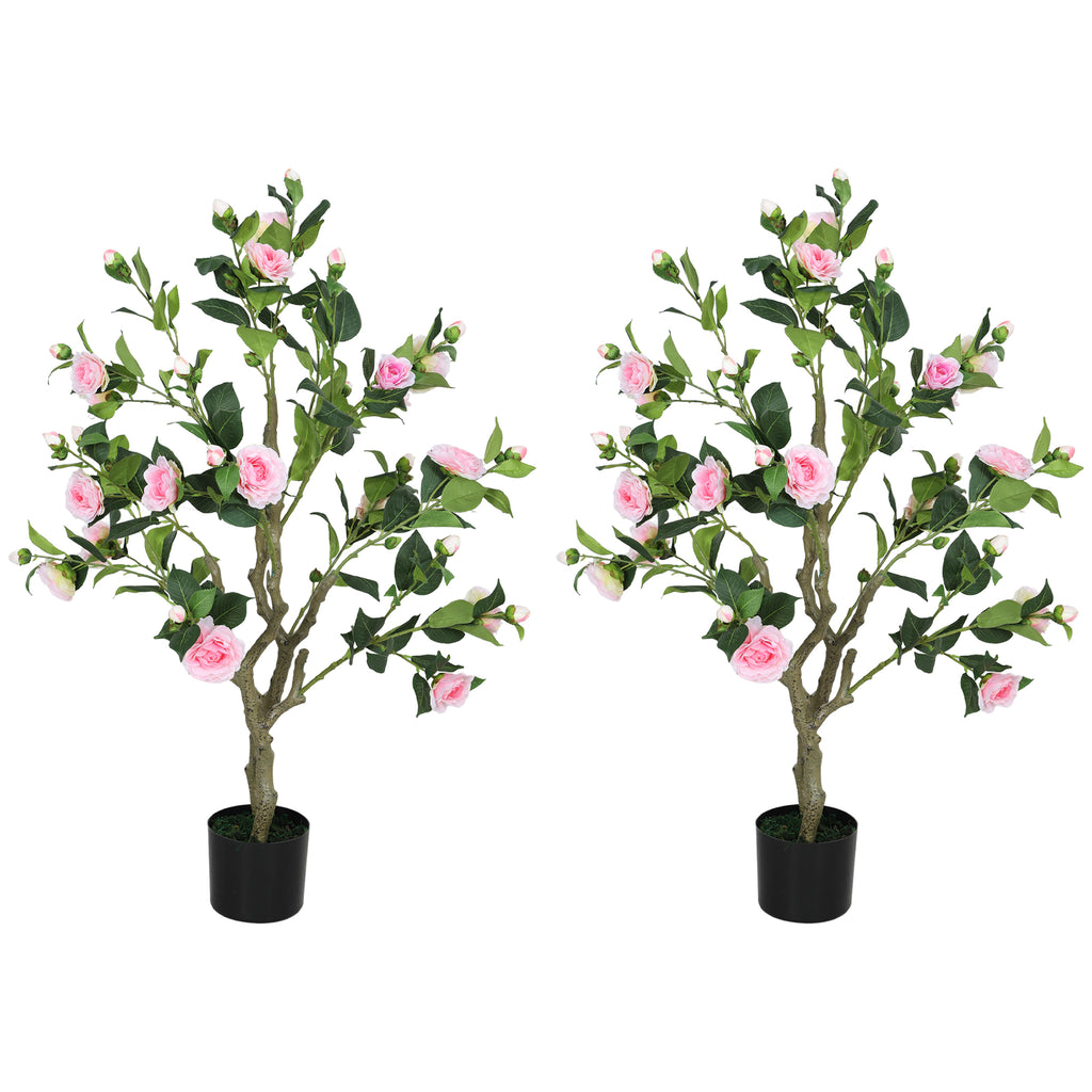 Set of 2 Decorative Artificial Plants, Camellia Flowers in Pots, Fakes Plant for Home Indoor Decor, 39 inch, Pink