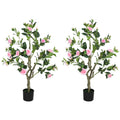 Set of 2 Decorative Artificial Plants, Camellia Flowers in Pots, Fakes Plant for Home Indoor Decor, 39 inch, Pink