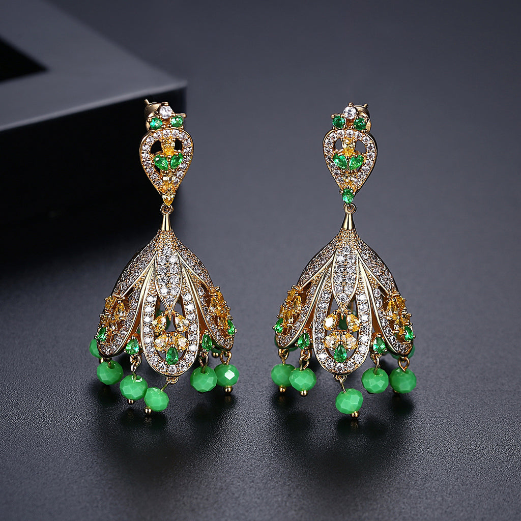 Green Wind Chime Tassel Earrings