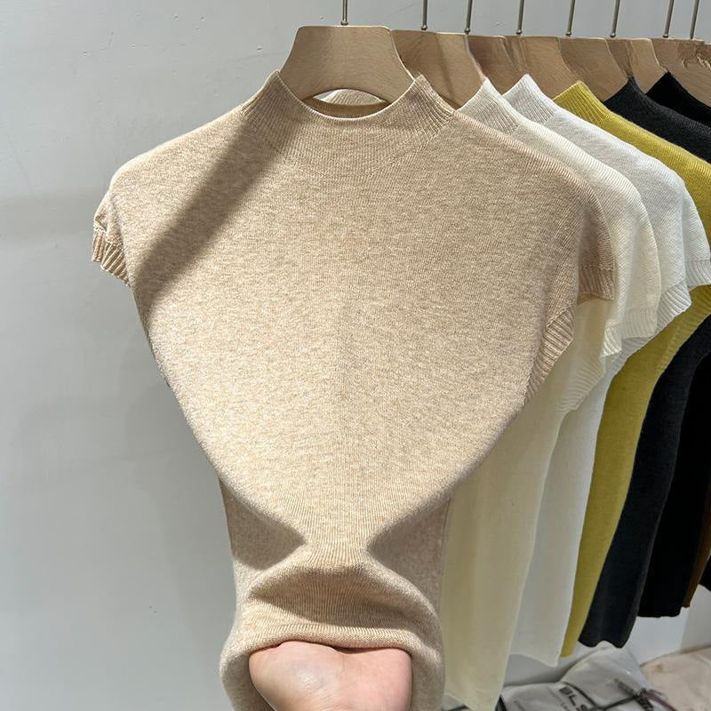 Half-high Collar Flutter Sleeve Knitwear Women Summer