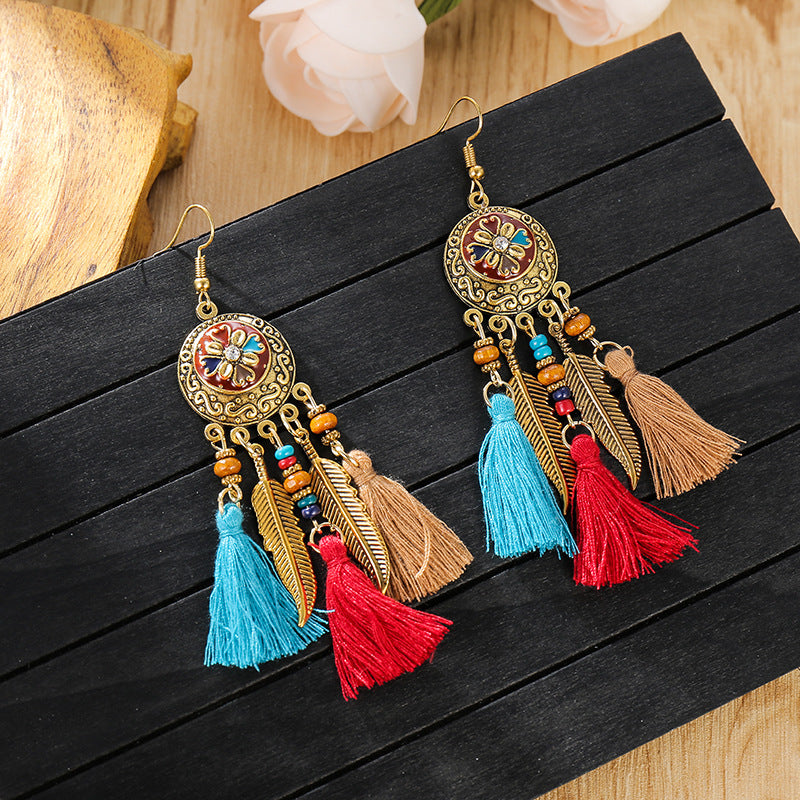 Tassel Round Drip Oil Vintage Earrings