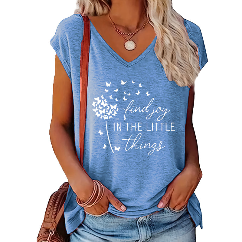 Women's 2-Piece Set V-Neck Short Sleeve T-Shirt With Sunflower & Letter Print, Casual Summer Tee