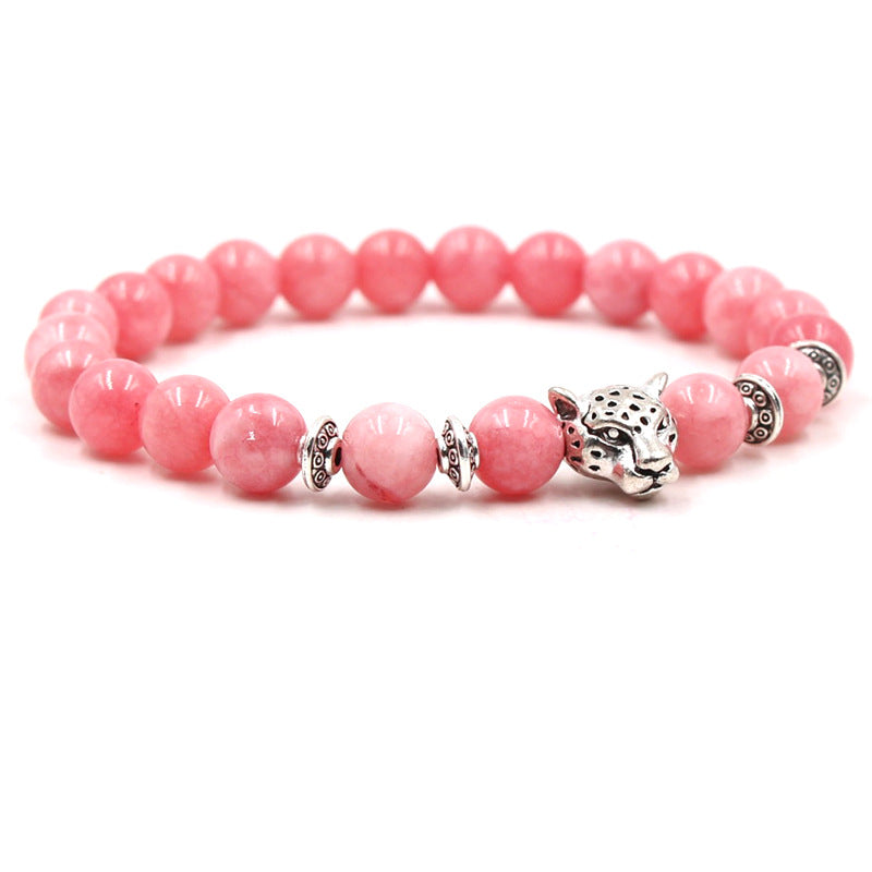 Bracelet Natural Stone Single Ring Silver Living Buddha Leopard Head Stretch Bracelet