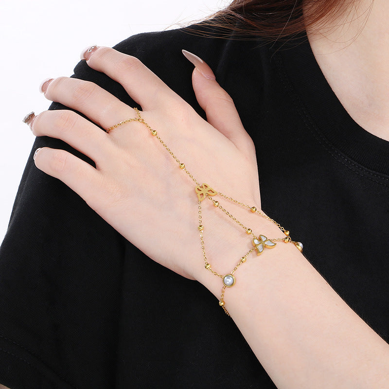 Stainless Steel Connecting Finger Love One-piece Open Ring Bracelet Summer