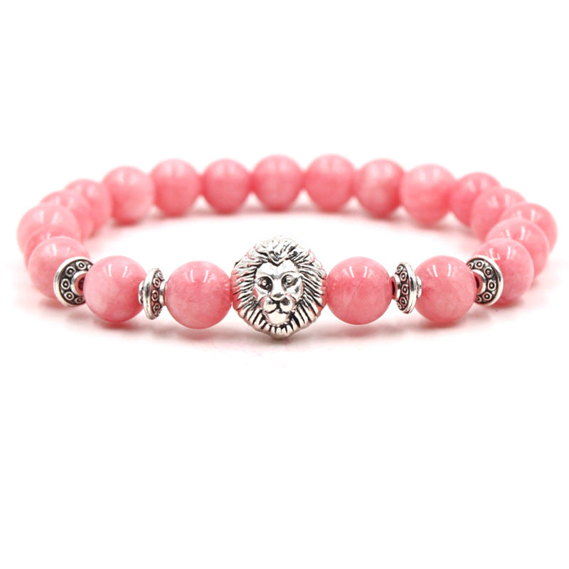 Bracelet Natural Stone Single Ring Silver Living Buddha Leopard Head Stretch Bracelet