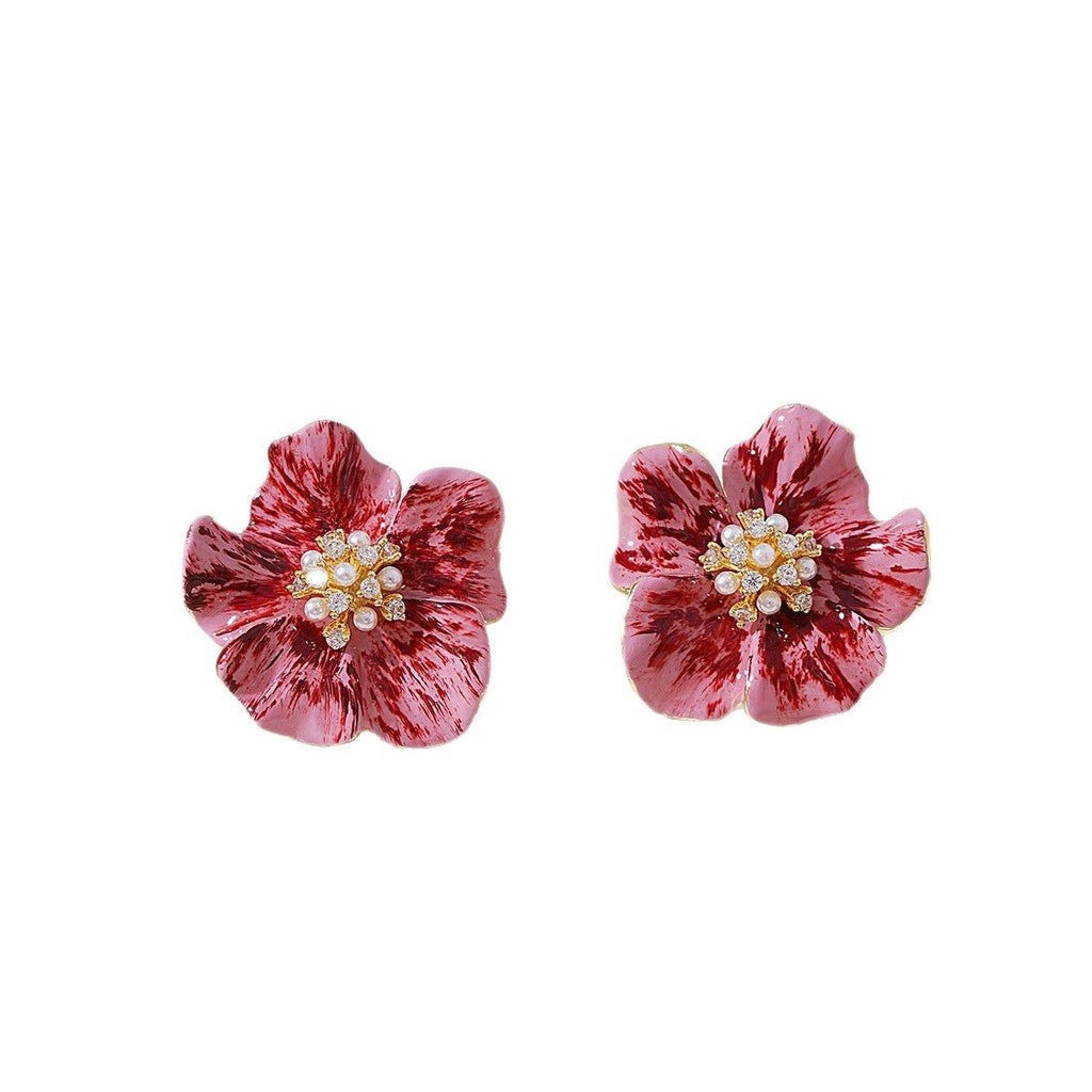 French-textured Floral Gradient Stud Earrings With A Premium Sophisticated Vibe