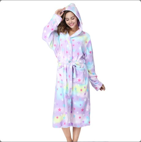 Local Stock Plush Oversize Winter Soft Warm Long Flannel Bathrobe With Hooded Women Thick Night Fleece Bath Robes Dressing