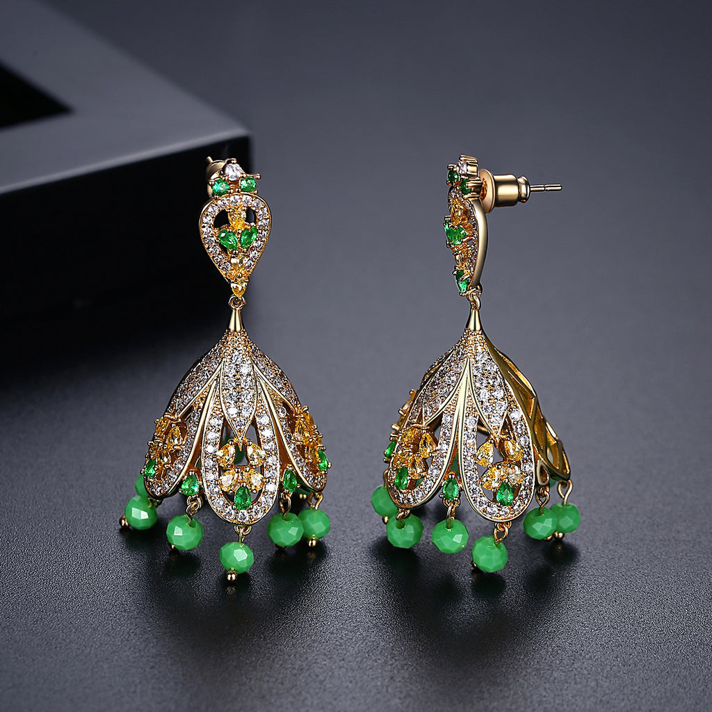 Green Wind Chime Tassel Earrings